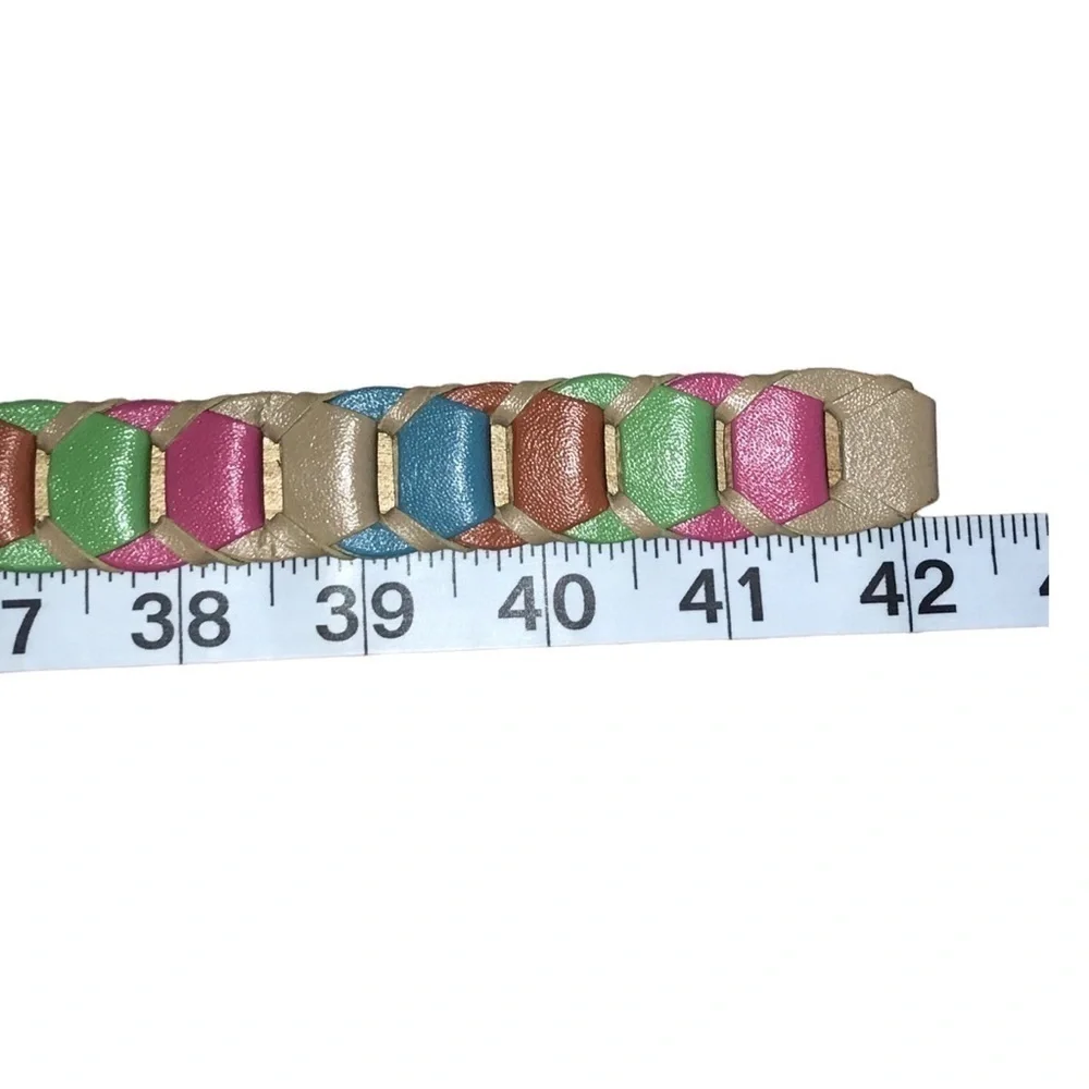 Vintage 100% Leather Woman’s Belt Colorful Link Style Size